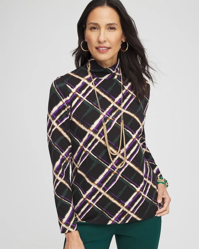 Touch of Cool Plaid Mock Neck Layering Tee - image 1